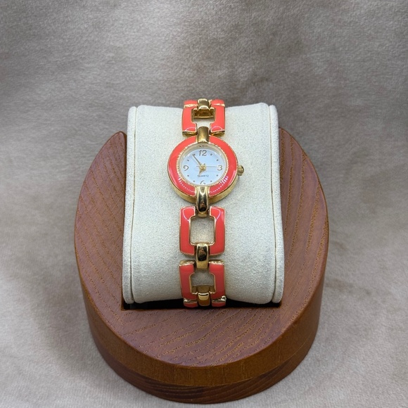 Gold and Deep Peach Tone, 1990\'s Avon Round Dainty Watch